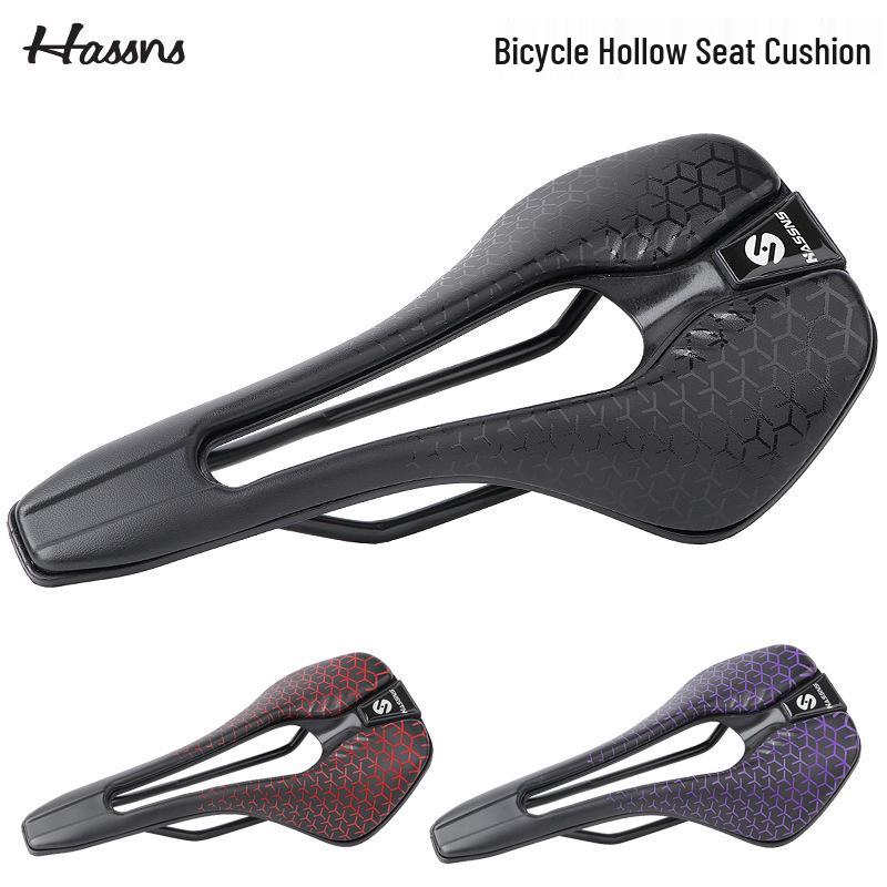 HASSNS Lightweight Mountain & Road Bike Saddle - Comfortable, Breathable Microfiber Leather with Hollow Design.