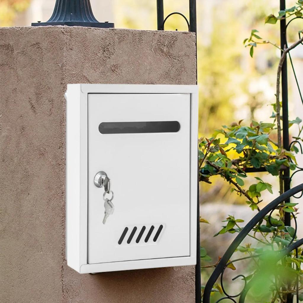 Large Capacity Locking Mailbox, Wall Mount Outdoor Metal Mail Box with 2 Keys, Waterproof Secure Postbox for Home Gate