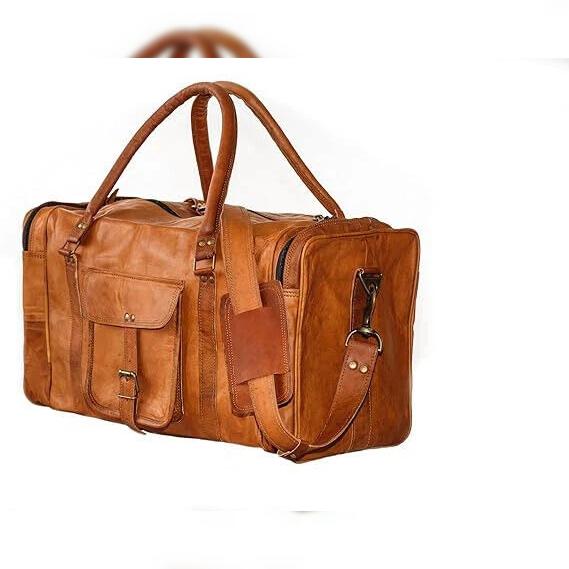 Neue Vollständig Veredeltes Leder Echtes Reise Ziegenleder Duffle Sporttasche Vintage Braun Gepäck Neu