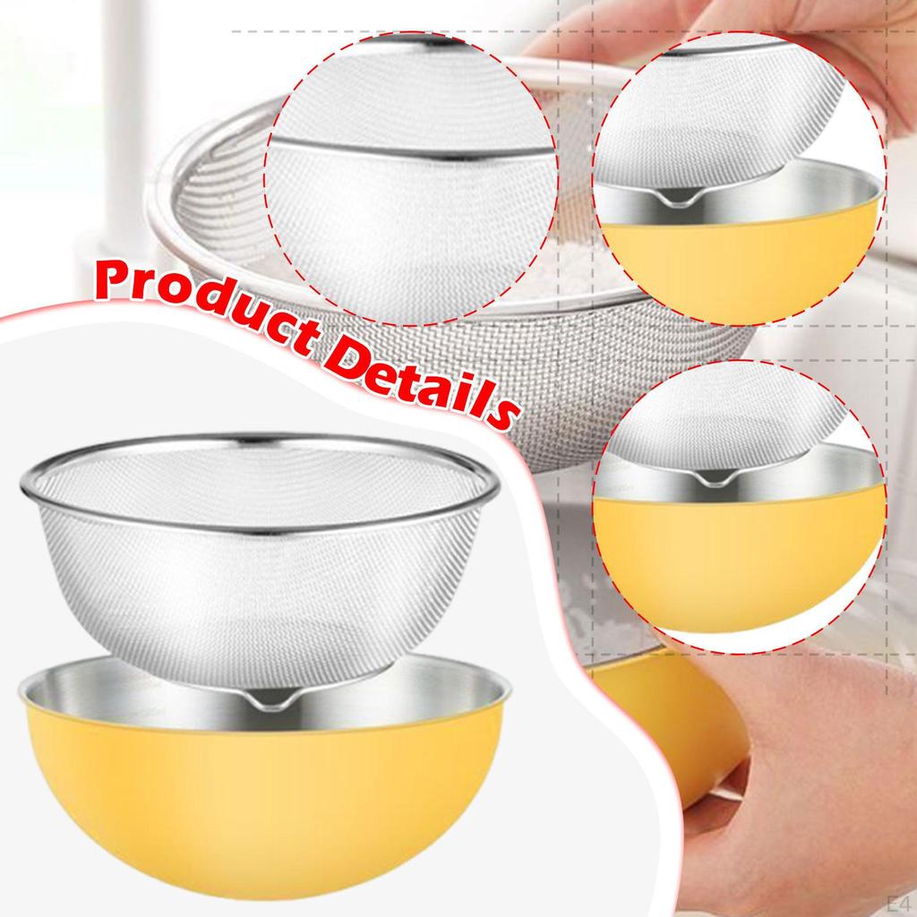 Colander Stainless Steel Mixing Bowl Food Strainer Basket Draining Rinser with Smooth Touch Suitable