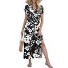 Women's Casual Comfortable V Neck Loose Hem Split Vacation Short Sleeve Floral Long Dresses