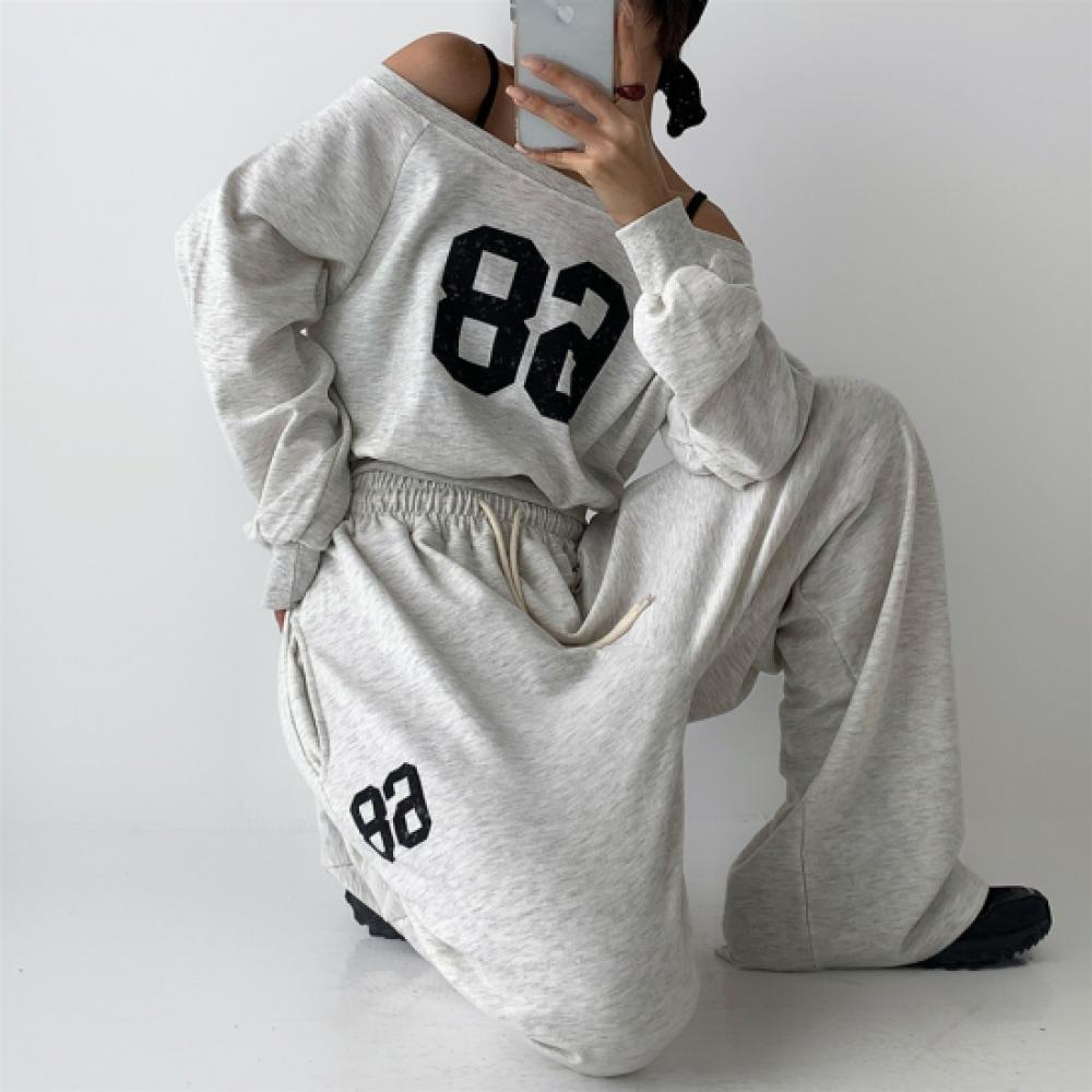 New Arrivals Open Run Women Off Shoulder Crop Sweatshirt And Loose Wide Pants