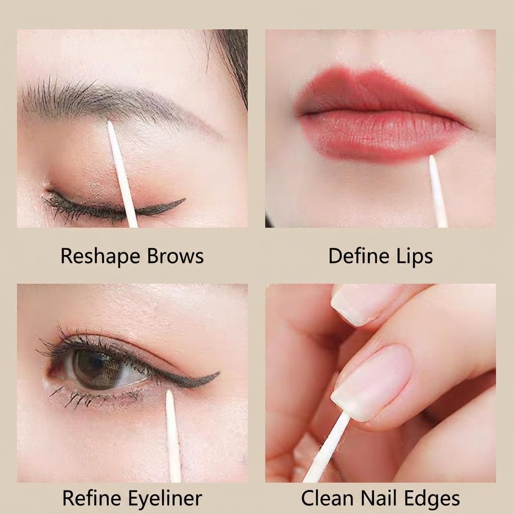 3 Pack Pointed Makeup Swabs, White Precision Tip Applicators for Eyeliner Cleanup, Brow Shaping, Nail Art Touch Ups, 2.76 Inch