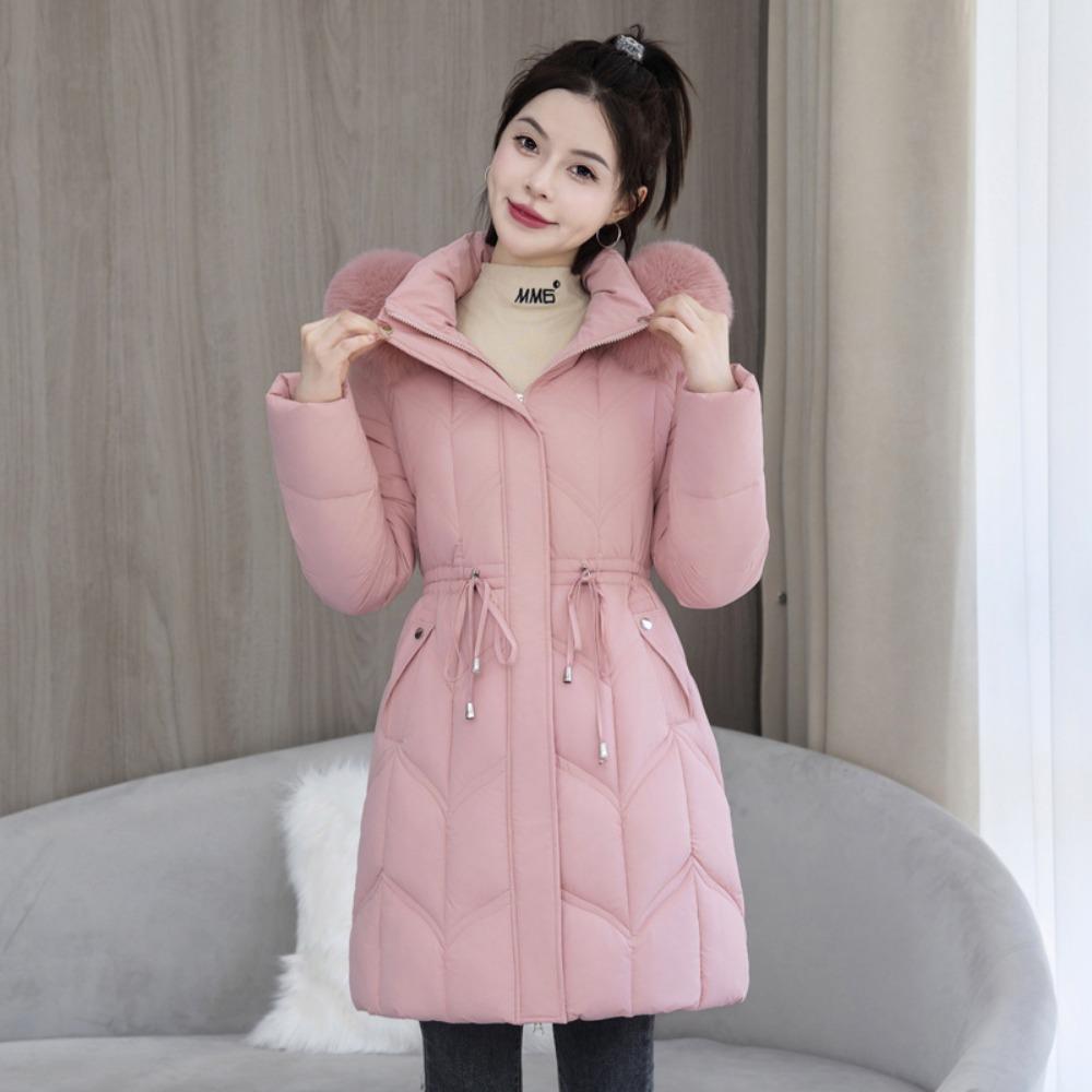 Mid-length cotton-padded jacket with a live cap for middle-aged people, slimming and thickening