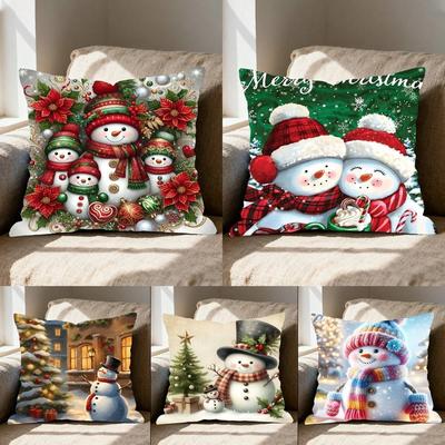 Weihnachten Schneemann Kissenbezug Kissenbezug Weich Niedlich Dekokissenbezug Für Auto Sofa Kissenbezug Polyester Mit Reißverschluss