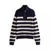 Autumn Winter Fashion Striped Zippered Lapel Long Sleeve Loose Casual Knitted Sweater for Women