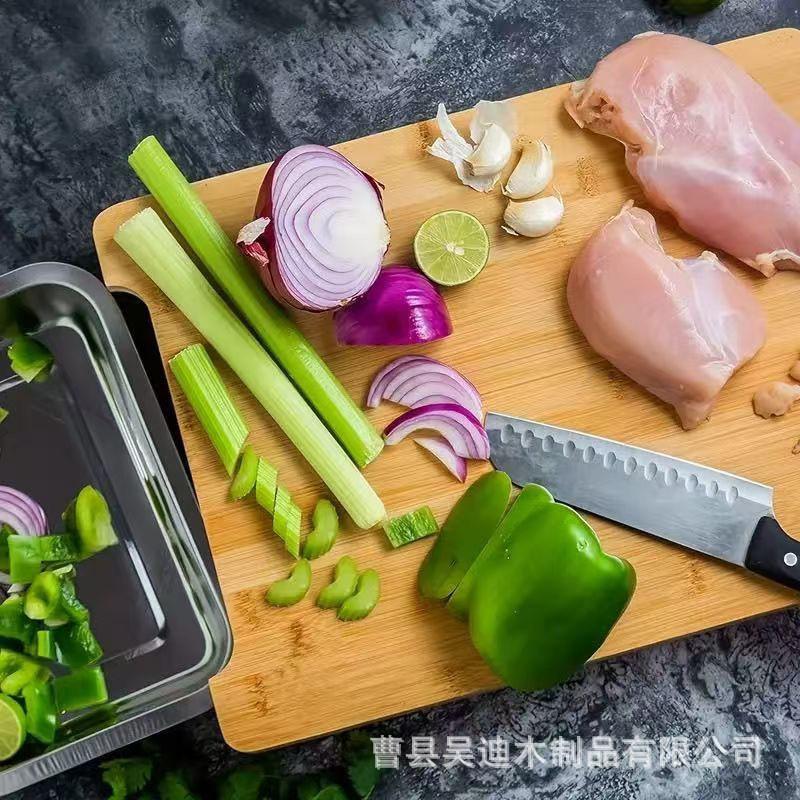 Bamboo Cutting Board Kitchen Use Multi-Functional Pull-Out Vegetable Fruit Prep Portable Square Design