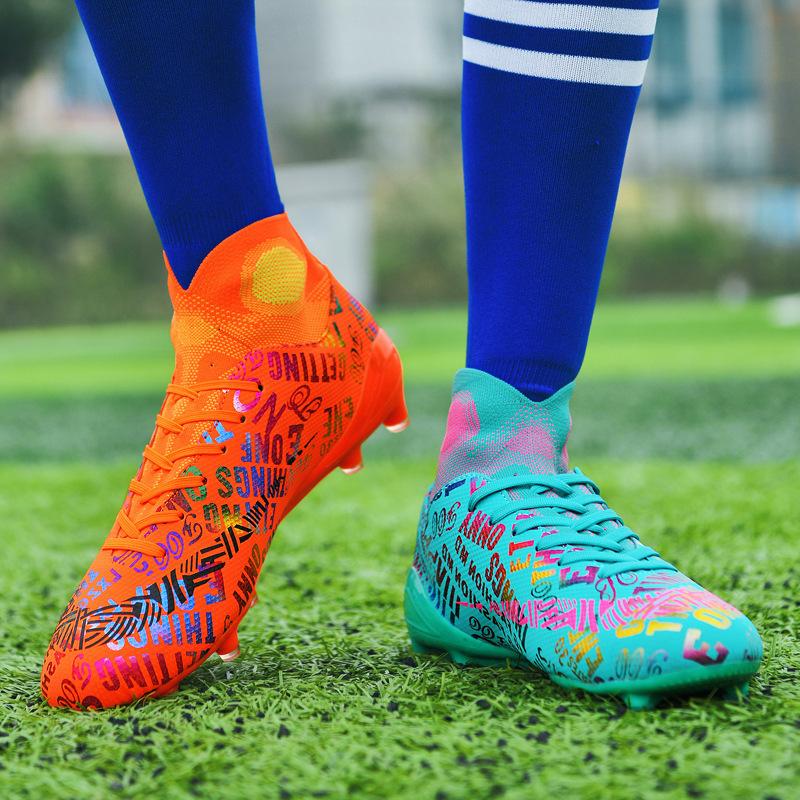 English Alphabet Mandarin Duck Football Shoes Men's High-top TF Broken Nails AG Long Nails Youth Children's Grass Competition Training Shoes