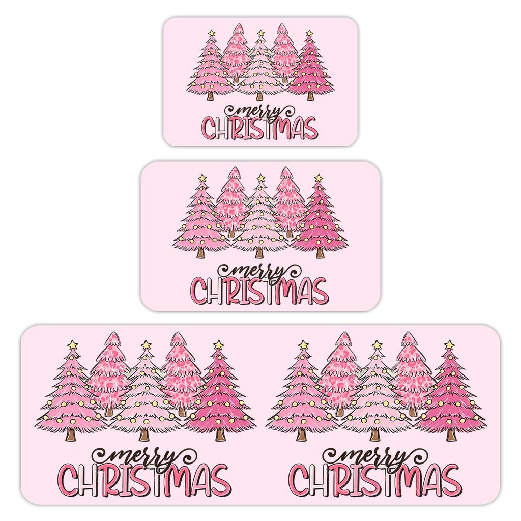 Christmas Kitchen Anti-slip Mat Carpet Flannel Door Mat Three-piece Set 45*120CM/50*80CM/40*60CM