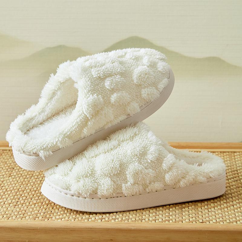 Women's Plush Cotton Slippers with Sweet Bow, Thick-Soled for Indoor Autumn/Winter 2026
