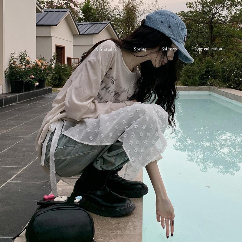 Gładka Przezroczysta Warstwowa Spódnica Midi z Wysokim Stanem, Wiązana i z Koronkowymi Detalami