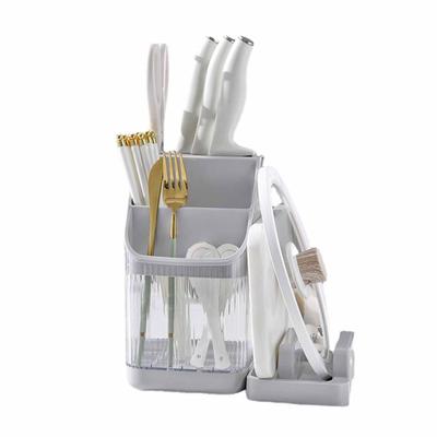 Knife Block Utensil Holder with Draining Tray Compartment Storage Transparent Kitchen Utensils