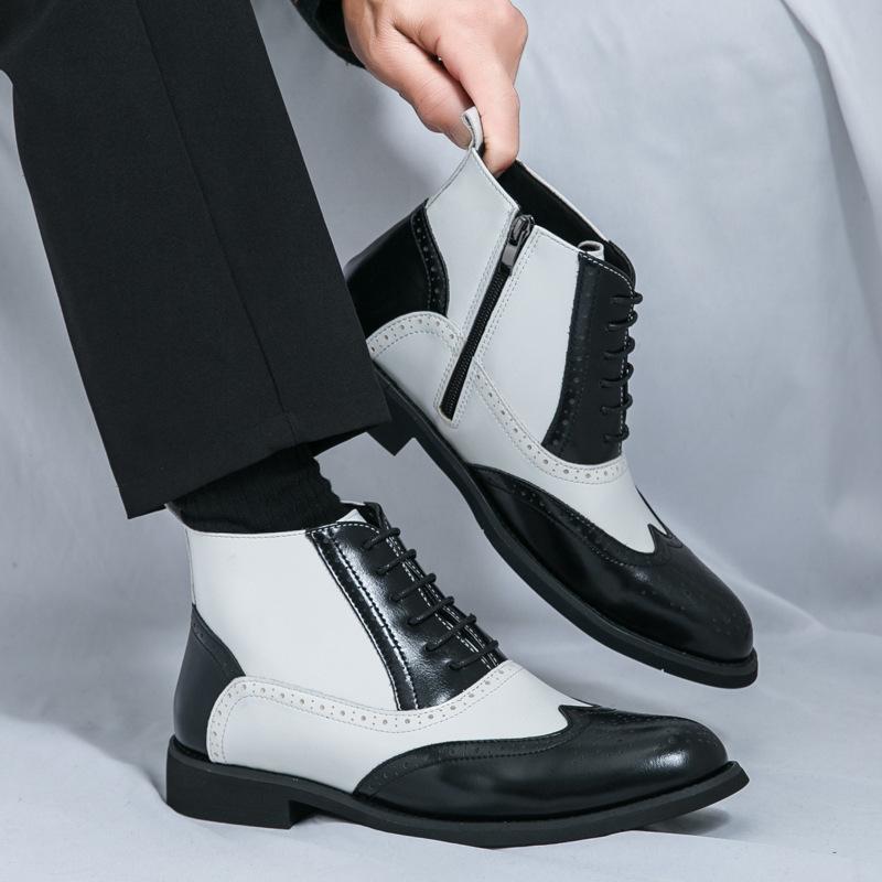 Men's High-Top Leather Pointed Toe Boots - Formal Casual Large Size Fashionable Short Martin Boots for Autumn.