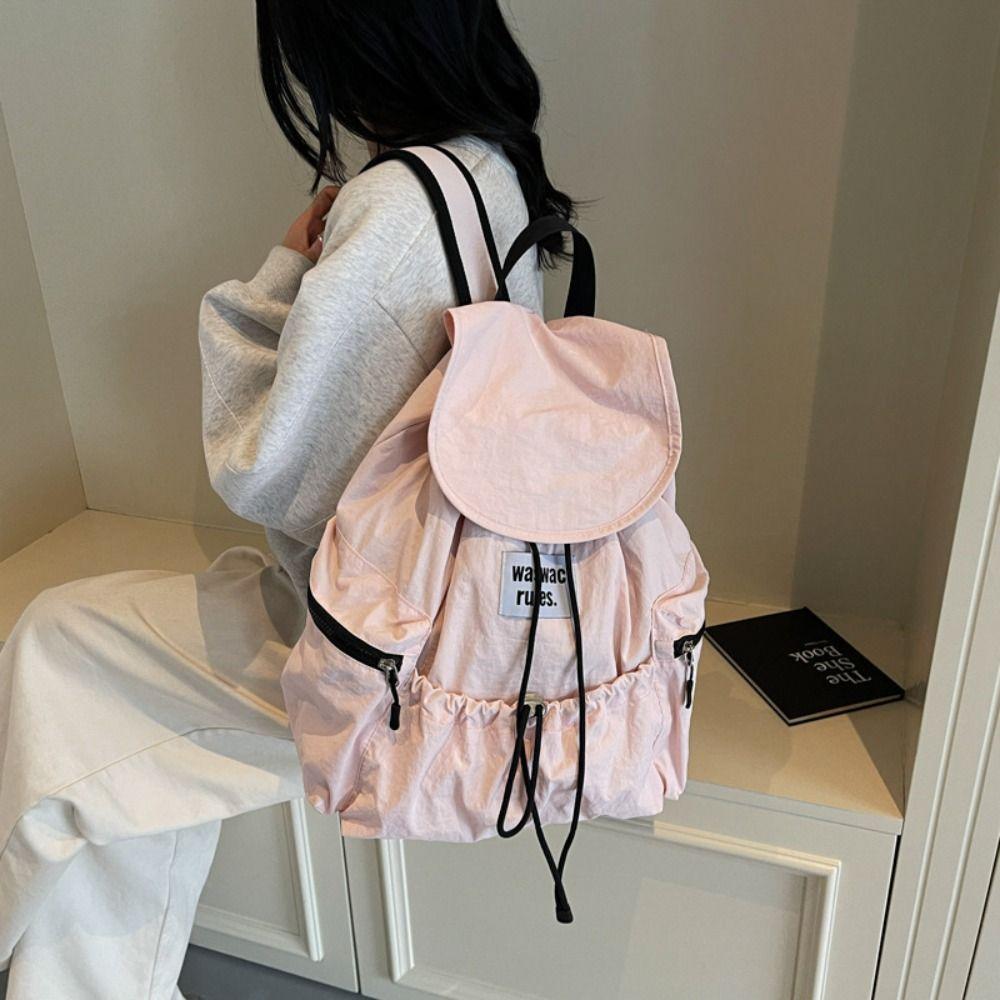 

Solid Color Drawsting Backpacks Light Weight Student Schoolbag Stylish Ruched Shoulder Bags Unisex чорний