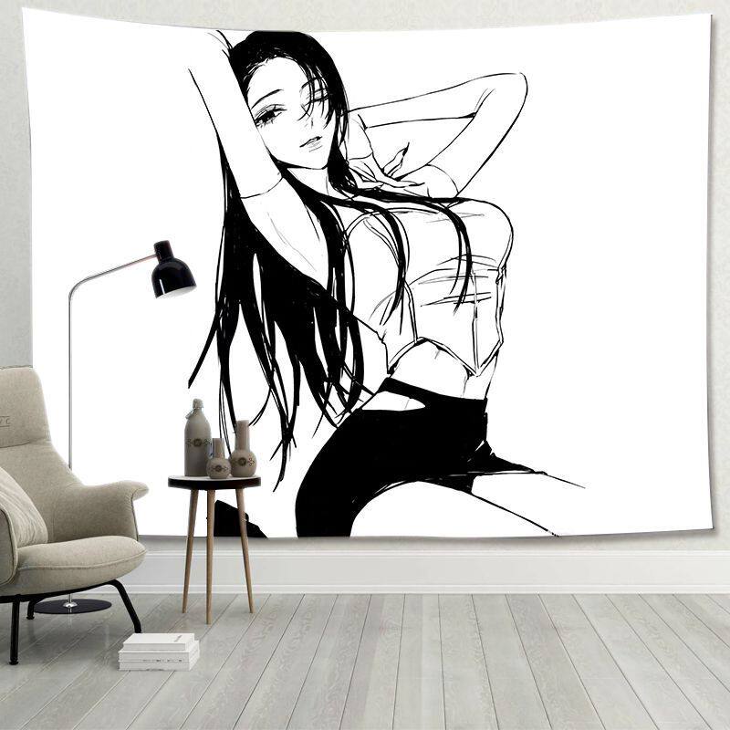 Simple Black White Beauty Tapestry Minimalist Wall Hanging for Anime Room Dorm Bedroom Headboard Decor