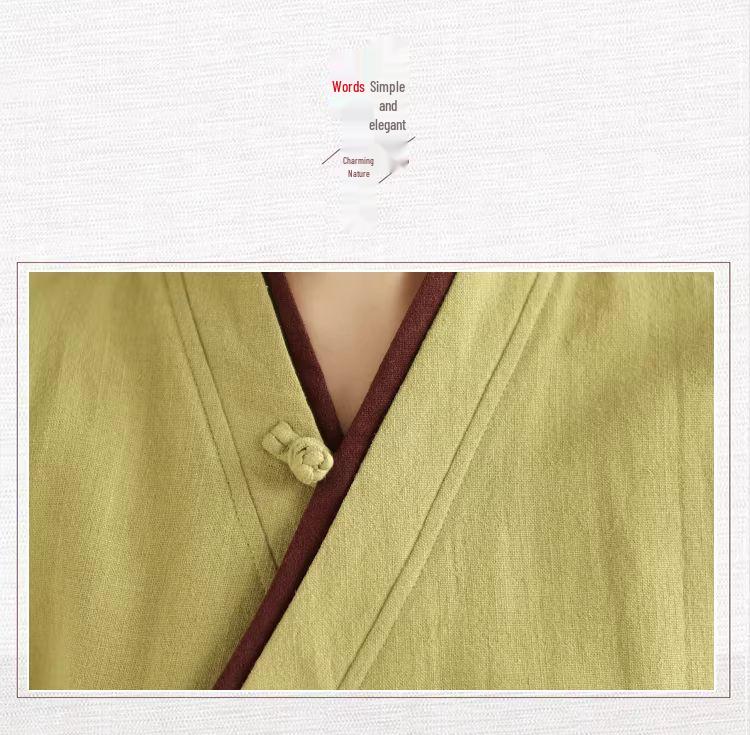 Plus Size Cotton Linen Zen Tea Shirt: Retro Chinese Style with Oblique Collar & Tie-up
