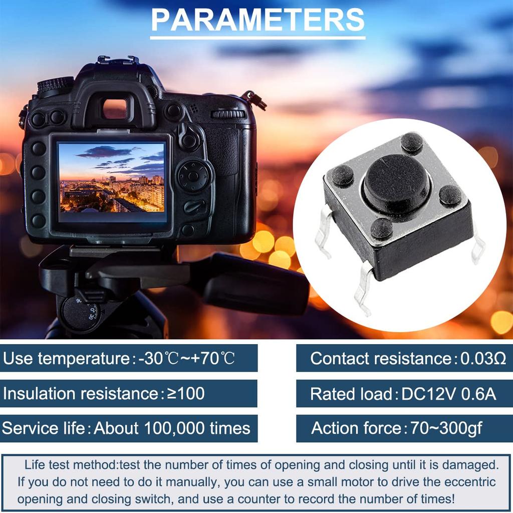 DAOKAI 100 STÜCK Taktiler Takt Druckknopf 4 Pin 6x6x4,3mm Vertikaler Momentaner Schalter Miniatur-Druckknopfschalter Schwarz Elektronisches Bauelement Panel PCB