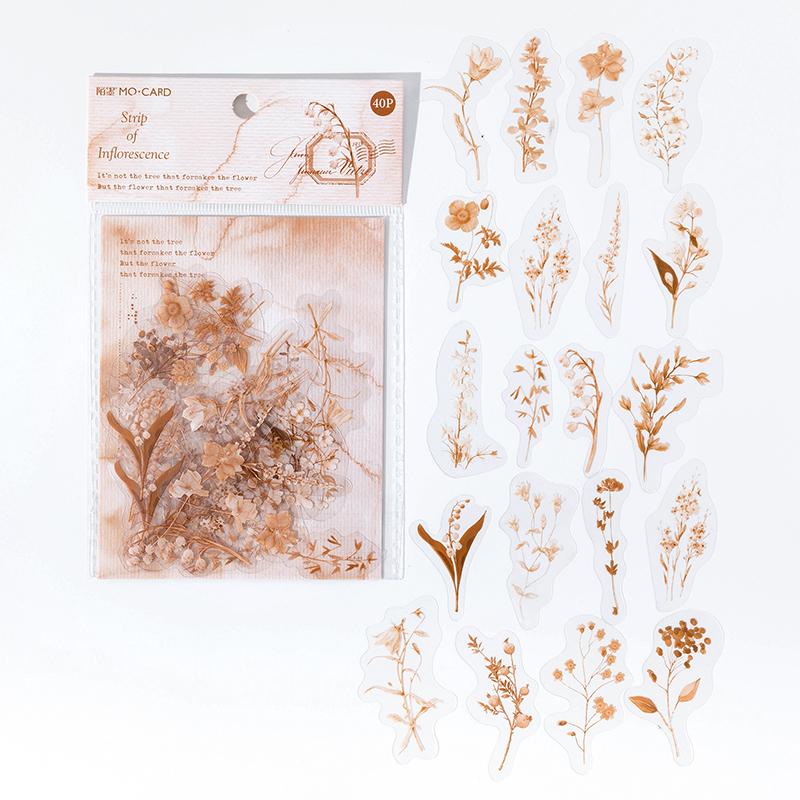 40 unidades/pacote como densidade de luz série adesivo pet transparente planta flor adesivo decoração scrapbooking colagem myy