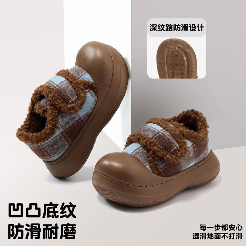 Retro checkered cotton shoes winter new thick-soled non-slip velvet Velcro cotton shoes outer wear