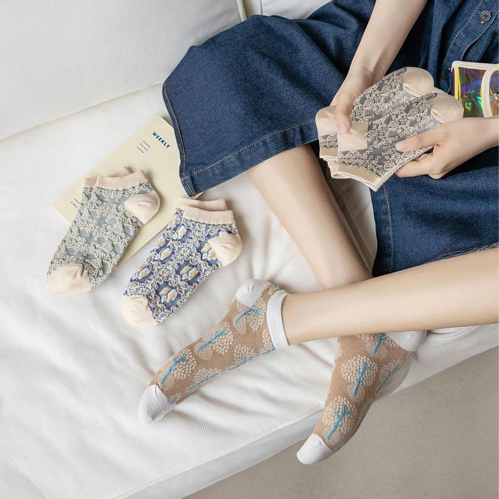 and Cute Floral Embroidered Cold Sizes Z2 Women's Socks, Spring, Autumn, Winter, 6-Pair Set, Cotton, Mid-Weight Socks, Breathable, Warm,