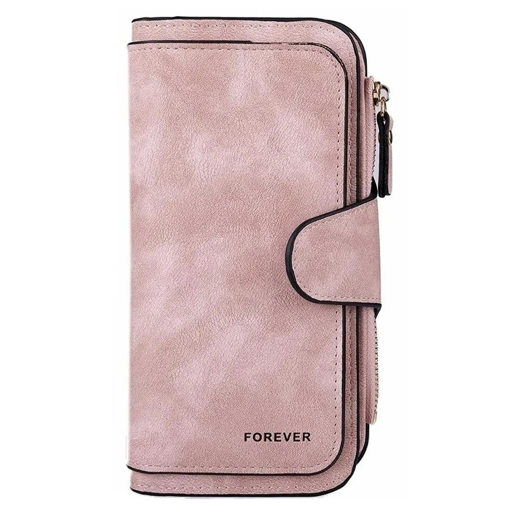 Women Leather Wallet Multi Card Pockets Large Capacity Zip Card Holder Wallet for Cash Pink Free Size