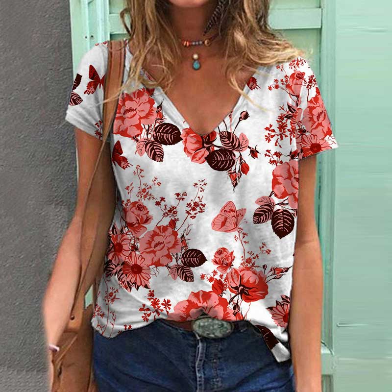 Buy Summer Clothes Women's Fashion Casual V Neck Short Sleeve Tops