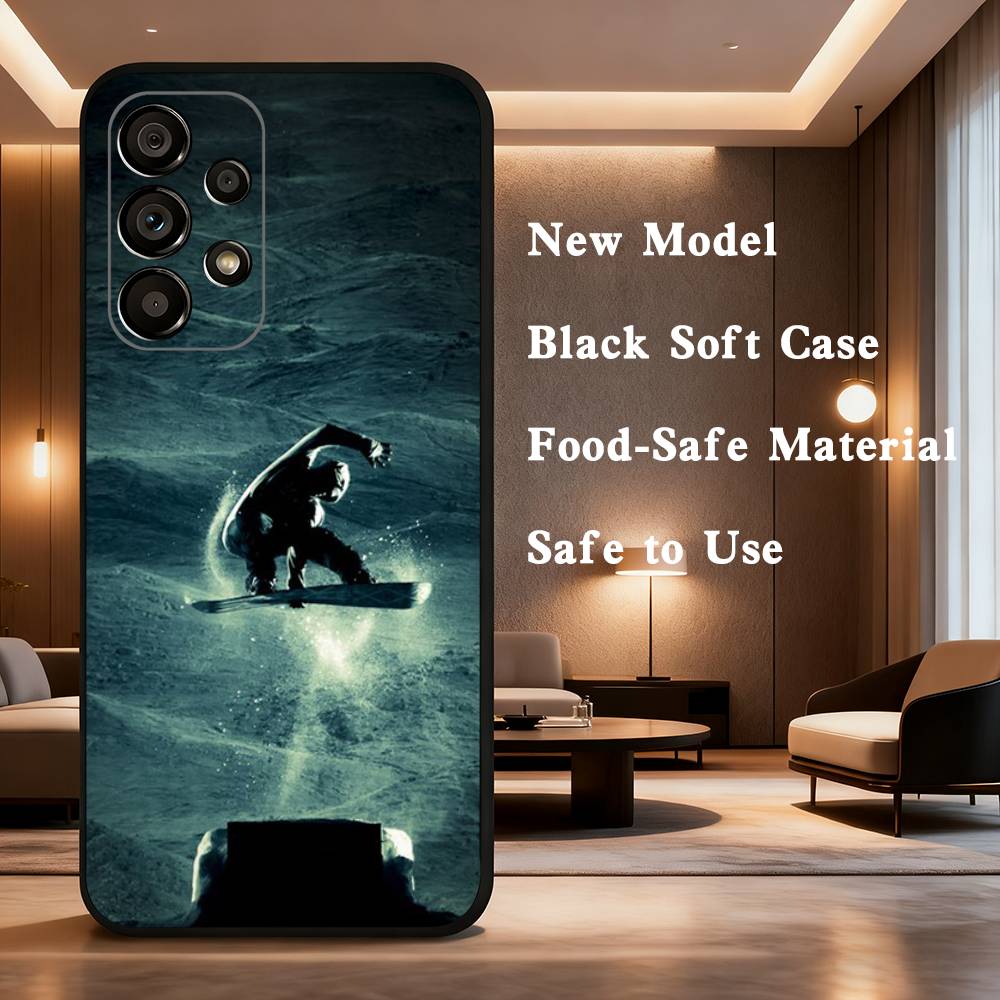 Sport Cartoon Snowboarding Case For Samsung Galaxy A73,52,71,53,32,72,41,J7,22,Note,31,8,9,Soft Black Silicone Cover