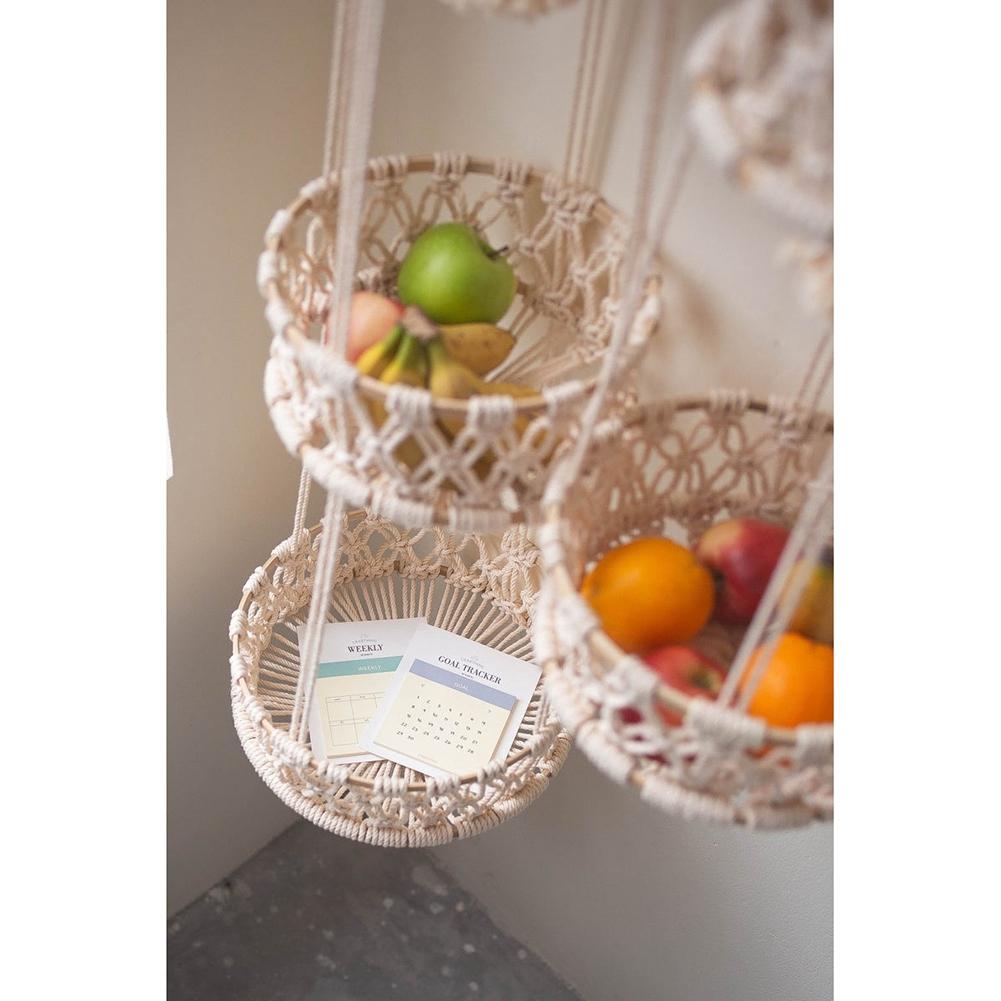 Hanging Basket Macrame Fruit Storage Container Organizer Cotton Rope Hanging Plant Pot For Home Decor