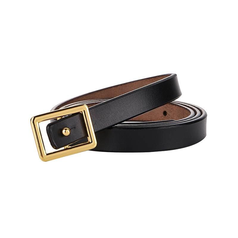 Pure Leather Thin Waist Belt For Dresses With Metal Buckle For Womens Fashion