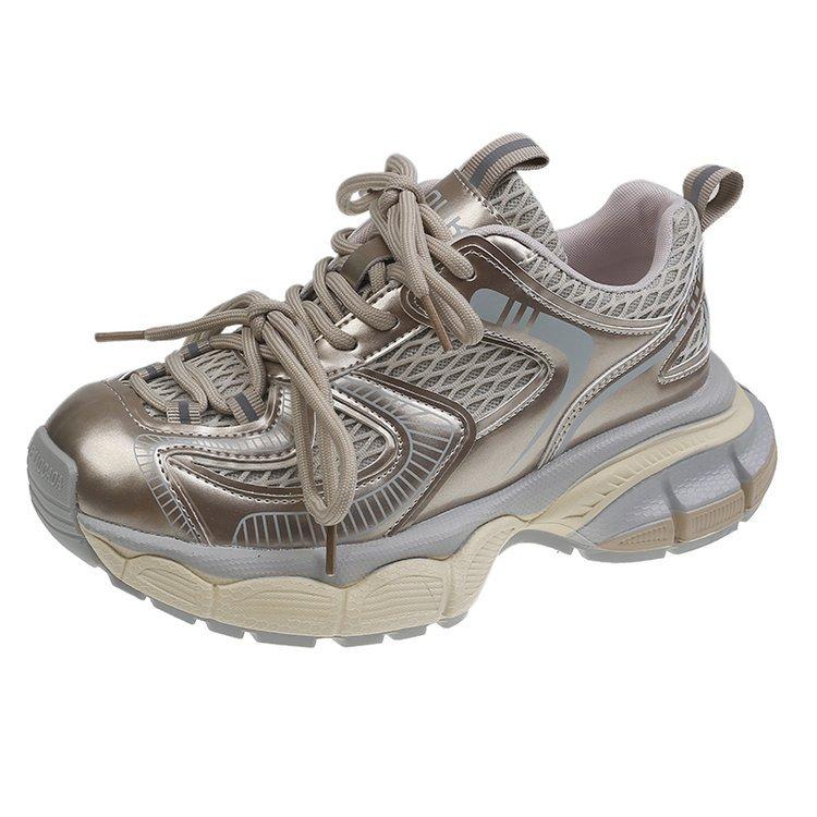 Leather dad shoes women 2025 new summer street shot retro fashion small man thick sole light and comfortable casual shoes