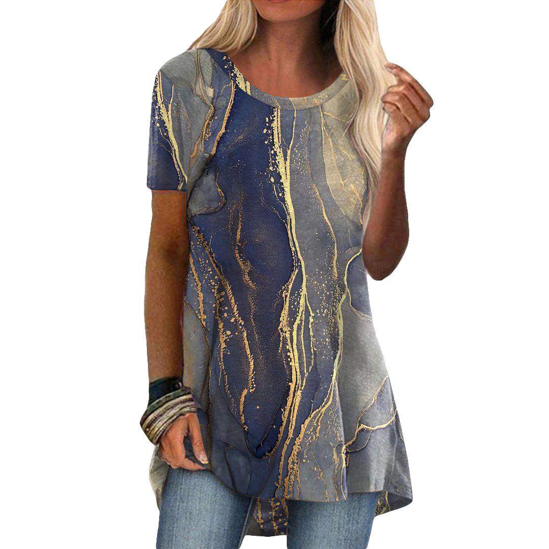 

Женская летняя футболка с коротким рукавом с цветочным принтом и круглым вырезом 1XL