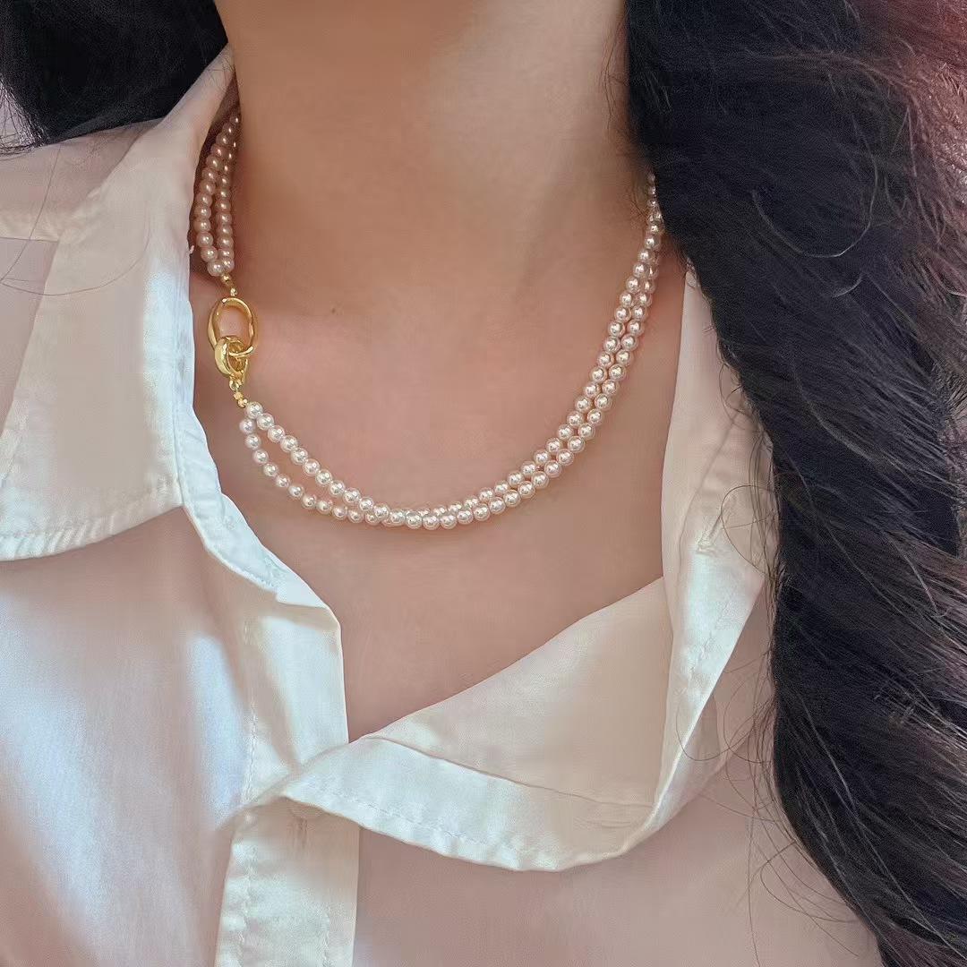 

Vintage 650 Warm White Artificial Crystal Pearl Double Layer Design Necklace Necklace