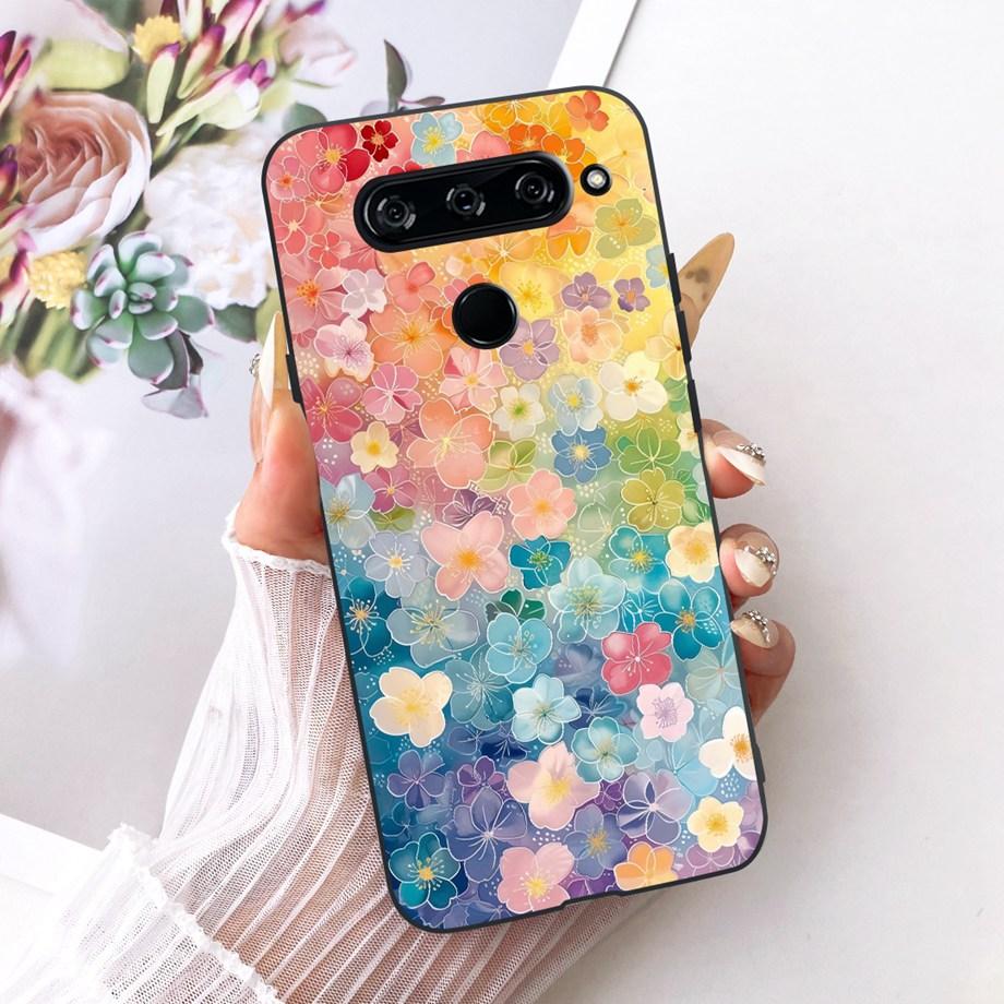 Für LG V40 V50s V35 ThinQ LG V8X ThinQ V30 2017 Handyhülle Weicher TPU-Stoßfänger Rückseite Coole Cartoon-Luxus-Schmetterlingsblume Funda