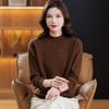 Women's Pure Wool Embroidered Sweater - Half-High Collar, Autumn/Winter, for Middle-Aged & Elderly, Warm Base Layer/Outerwear