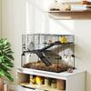 3-Tier Hamster Cage with Tempered Glass Base, Wheel and Accessories, 76.5x48.5x54.5 cm, Black
