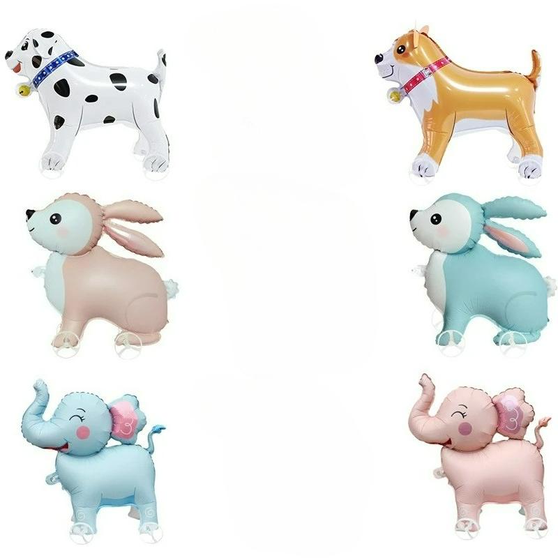 4D Dinosaur Dog Cat Standing Foil Balloons Animals Walking Balloon with Wheel for Kids Birthday Party Decoration Baby Shower