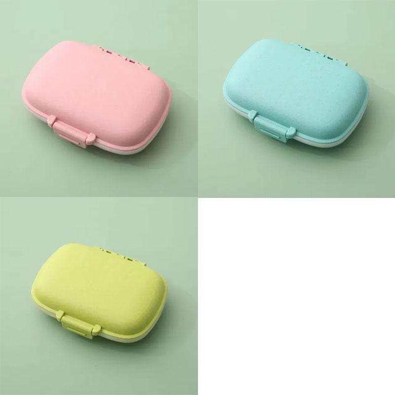 Travel Friendly Mini Portable 8 Grids Wheat Sealed Medicine Organizer Container Tablets Storage Dispenser Box