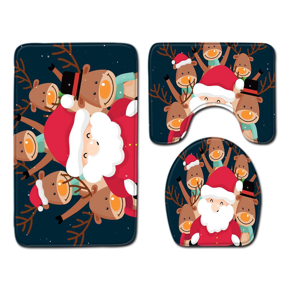 Christmas Shower Curtain Four-Piece Toilet Floor Mat Non-Slip Doormat Water Absorption And Dust-Proof Carpet
