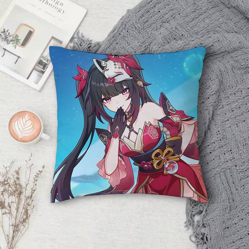 Honkai Series Anime Game Doublesided Printed Square Pillow Cover Decorative Cushion Cover for Sofa Bedroom Bedside