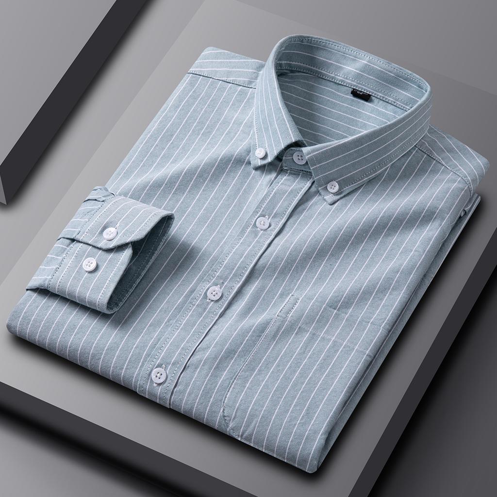 High Quality 100% Cotton Men's Shirts Long Sleeve Slim Fit Business Formal Striped Shirt Social Male Clothing Plus Size 5XL 6XL
