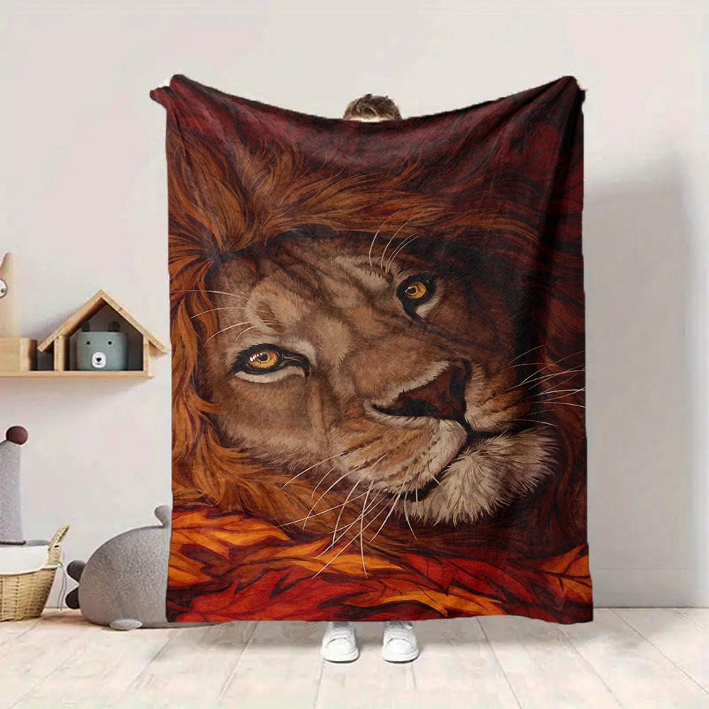 1PC Lion, Autumn Leaves Print Blanket, Soft Throw Blanket - Warm & Cozy for Couch, Bed, Office, and Travel yy250912170