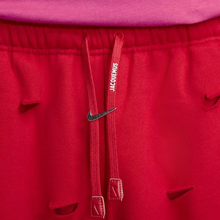 Nike X Jacquemus Co-Branded SS24 Solid Color Hollow-Out Thick Fleece-Lined Drawstring Knit Joggers Unisex Bottoms University-Red FJ3269-657