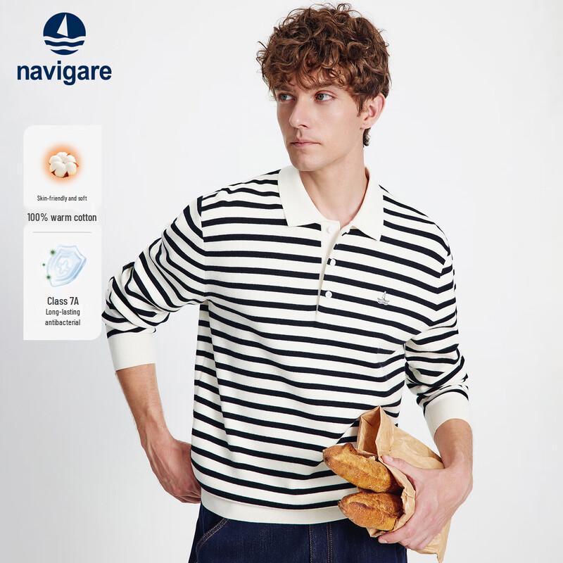

Navigare Men s Striped Long Sleeve Polo Knit Sweater M