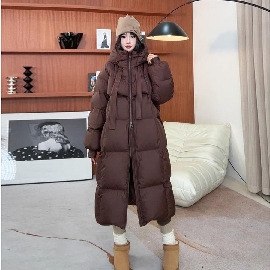 New Thick Down Cotton Jacket Women's Long Sleeve Over Knee Korean Loose Bread Style Winter Cotton Coat