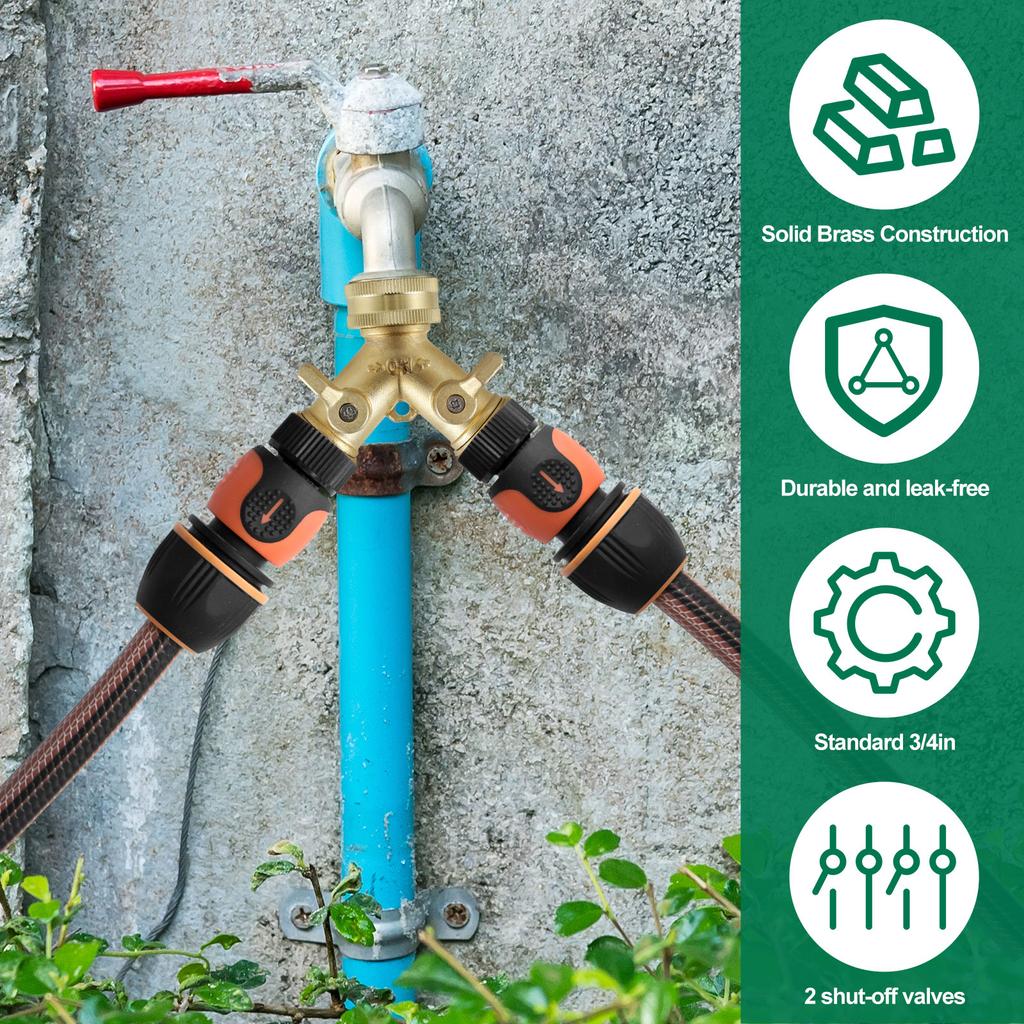3/4inch Hose Splitter Heavy Duty 2 Way Garden Hose Connector Y Connector Distributor for Outdoor Faucet