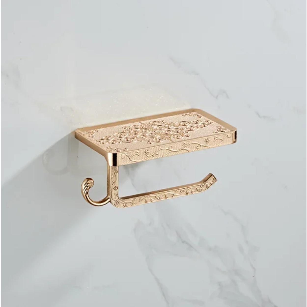 

Комплект принадлежностей для ванной комнаты, белый держатель для мобильного телефона, космический алюминиевый антикварный держатель для рулона с полкой, настенное крепление для туалетной бумаги золотой