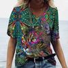 Summer V-neck 3D Cat Printed Top Fashionable Casual Short Sleeved Women's T-shirts