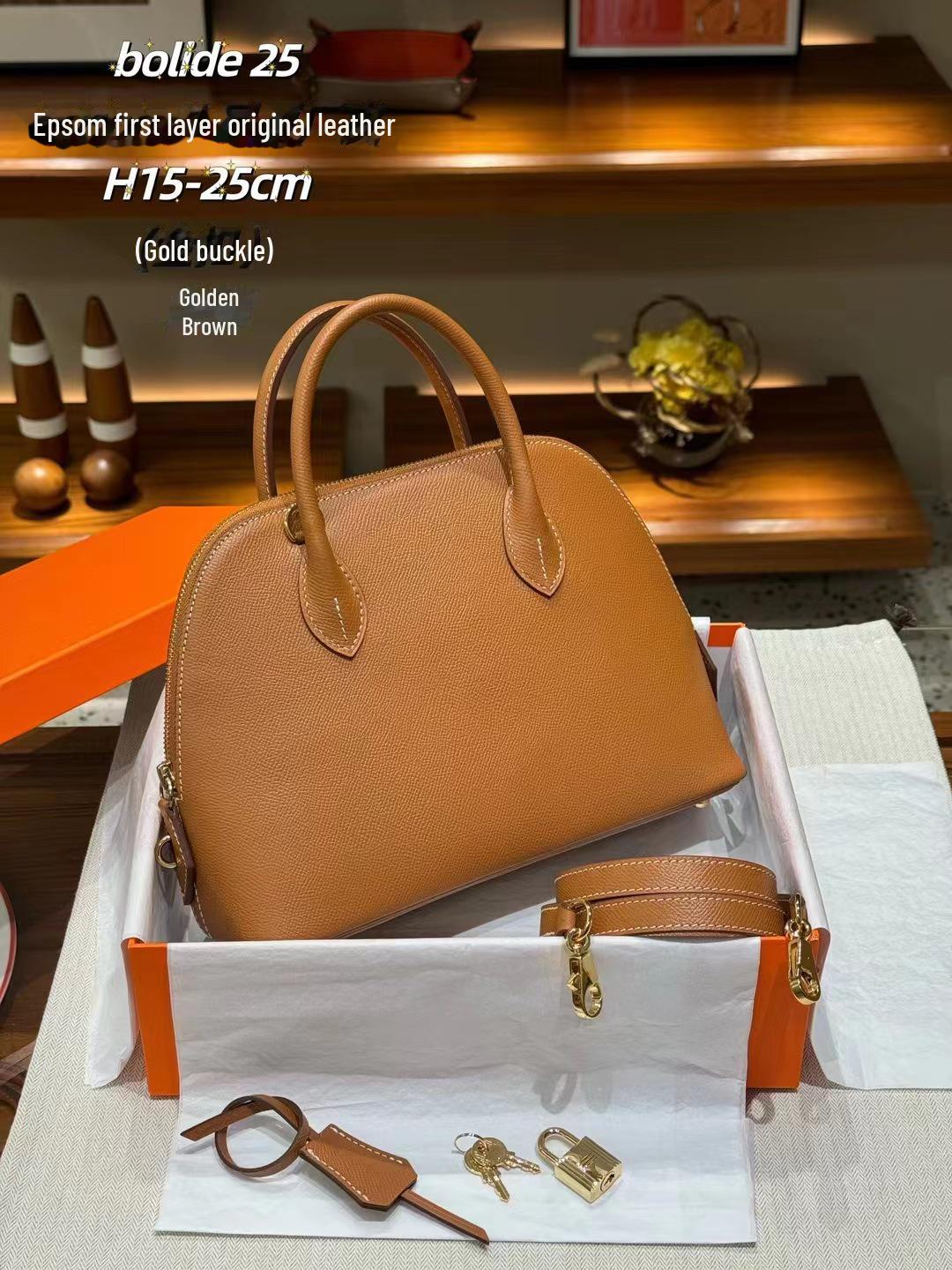 

Женская сумка для боулинга из натуральной кожи с принтом пальмы Эпсом 2024 года — ручная и через плечо 25cm x 18cm x 9cm