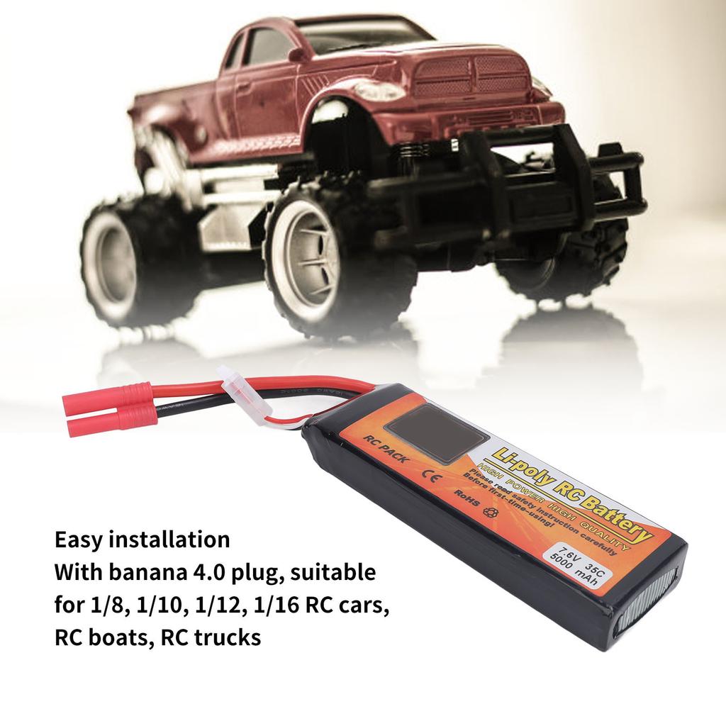 Akumulator LiPo 7,6V 5000mAh RC Przenośny Akumulator Litowy do Samochodu RC ze Wtyczką Banana 4.0 dla 1/8 1/10 1/12 1/16 Łodzi RC Ciężarówek