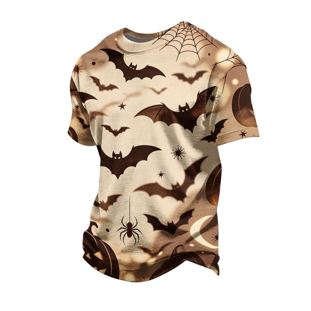 Men's Halloween Vintage Short Sleeve T Shirt Loose Breathable Summer Sports Streetwear Casual Everyday Top with Bat and Spider Web Print